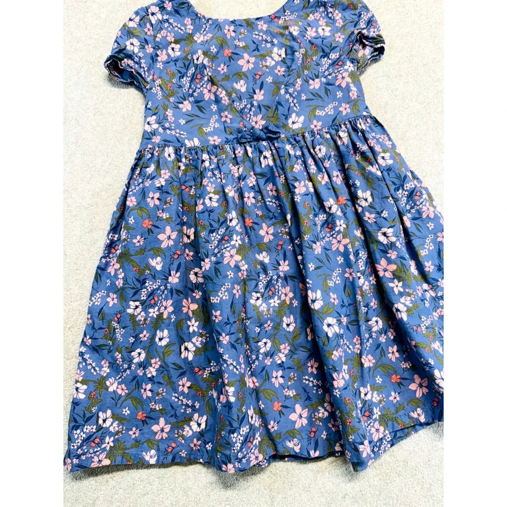 OshKosh Bgosh Floral Dress Kids 4T Blue Short Sleeve Cotton Bow Back A-Line
